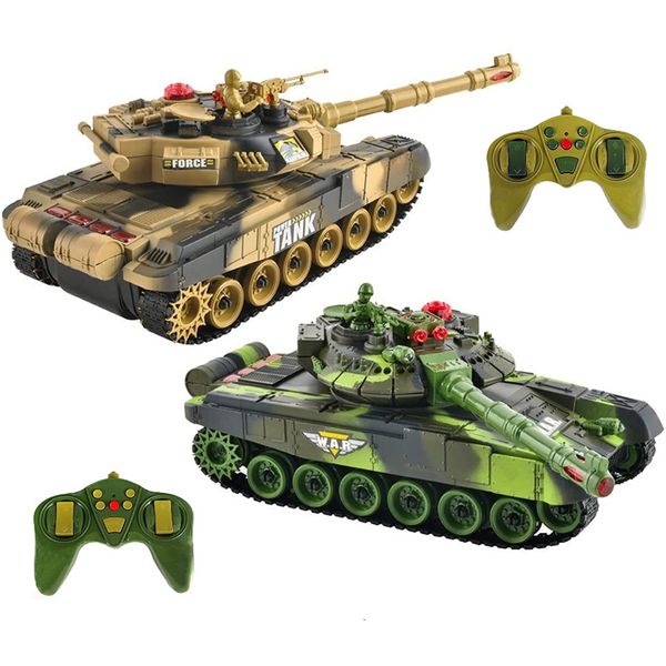 Electric / RC Car 1 14 Scale Control remoto Fighting Tanks Set 2 Pack Gaming Military Battle War Tanks Sounds LED Lights Gift Toy para niños adultos 230525