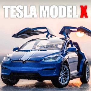 Elektrisch/RC auto 1/20 Nieuw energievoertuig Tesla Model X Legering modelauto Miniatuur Metaal gegoten speelgoedauto Simulatie Geluid en licht KindercadeauL231223