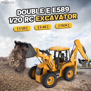 Electric/RC CAR 1/20 RC CAR Dual E E589 2.4G 11CH Excavator Remote Control Model JCB Backhoe Lower Light Sound Construction Truck Toyl2404