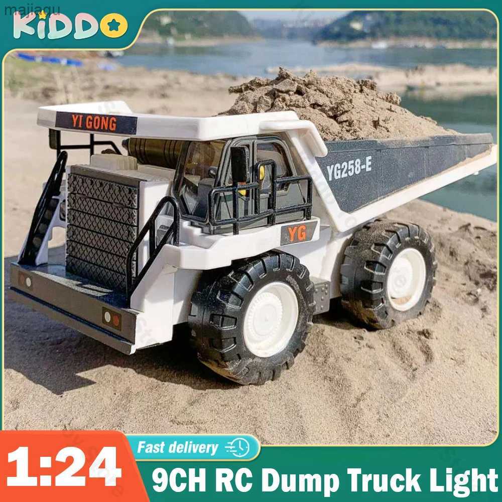 Electric/RC Car 1/24 Alloy RC Dump Truck utrustad med lätt konstruktionsfordon Excavator Remote Control Dump Truck Toy Chilrens Christmas Giftl2404