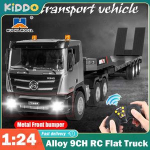 Elektrische/RC Auto 1 24 Huina RC Platte Vrachtwagen Model 9 Kanalen Legering Ingenieur Voertuig 2.4G Afstandsbediening Auto Radiogestuurde Trailer Speelgoed voor Jongen T240308