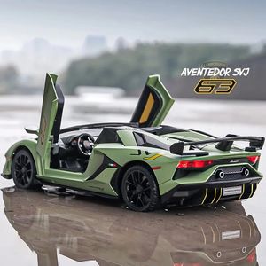 Coche eléctrico RC 1/24 Lamborghinis Aventador SVJ63 Modelo de aleación Juguete Diecasts Metal Casting Sonido y juguetes ligeros para niños Vehículo 231218