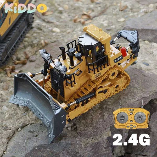 Voiture électrique / RC 1 24 RC Bulldozer Crawler 9CH Pelle en plastique en alliage 2.4G Tracteur d'ingénierie Voitures télécommandées Camions Cadeaux pour enfants T240308