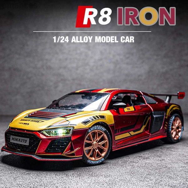 Electric/RC Car 1/24 Track Edition Aleación deportiva Aloy Acousto-óptica Modelo Puertas abiertas Collectibles Boy Best Gift Muebles para exhibición Audi R8 240411