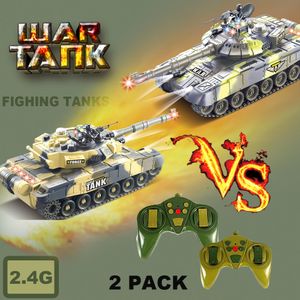 Electric RC CAR 2 Pack RC Tanks 2.4G vechtstaarttanks met LED Life Indicators Realistische geluiden Remote Control Boy Toys For Kids Children 230529