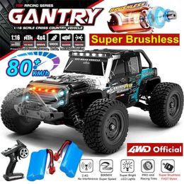 Electric/RC CAR 4WD OFF ROAD 4x4 Super borstelloze RC -auto 80 km of 50 km/u High Speed Monster Drift Remote Control Waterbestand Truck speelgoed Volwassenen Kinderen T240422