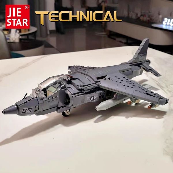 Eléctrico / RC Car 61052 Jiestar Moc High-tech Military AV-8II Harrier Attack Aircraft Brick WWII Modelo técnico Building Blocks Boys Toys 807pcs 230807