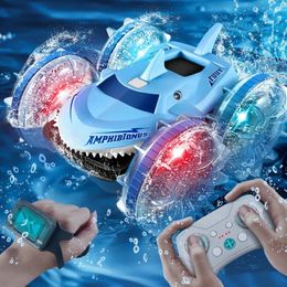 Voiture électrique RC amphibie RC requin télécommande véhicule de cascade étanche Double face Flip conduite dérive jouets de plein air cadeau pour enfants 231013