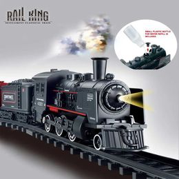 Voiture électrique/RC à piles, Train de marchandises classique, Locomotive à vapeur d'eau, ensemble de jeu avec modèle de Simulation de fumée, jouets de Train électrique L231223