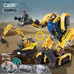 Electric/RC CAR CADA 930PCS RC 2-in-1 Transformerende robotgigant Intelligent bouwsteen Urban Remote Control Excavator Block Childrens ToyL2404