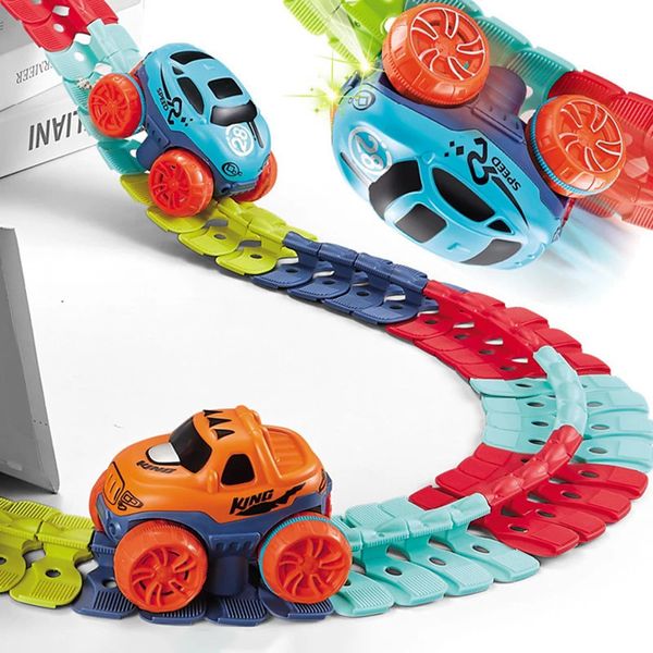 Voiture électrique RC pour enfants, piste modifiable avec LED, ensemble de course, chemin de fer Flexible, rouleau assemblé, cadeau pour garçon, jouet de 3 à 14 ans, 231218