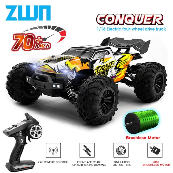 Coche eléctrico/RC Coche eléctrico/RC ZWN 1 16 70 KM/H o 50 KM/H 4WD RC Coche con control remoto LED Deriva de alta velocidad Monster Truck para niños vs Wltoys 144001 Juguetes 240314