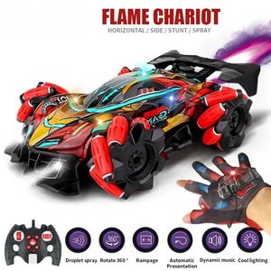 Coche eléctrico / RC F2 RC Drift Car con música Luces LED 2.4G Guante Gesto Radio Control remoto Spray Stunt Car 4WD Juguetes eléctricos para niños 231108