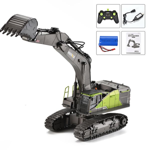 Coche eléctrico RC Huina 1593 1/14 Excavadora 22CH Rotación Aleación Verde Control remoto Camión Juguetes Tornillo Unidad Doble vía Vehículo de ingeniería 221122