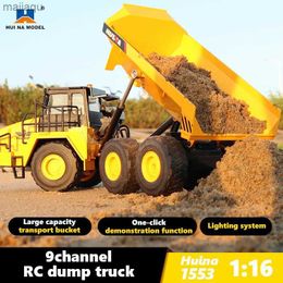 Elektrische/RC-auto Huina 553 RC Dump Truck Alloy Dump Truck Tructor Remote Regel Radiocontrole 2.4G 9-Channel Engineering Voertuig Excavator Childrens Toyl2404