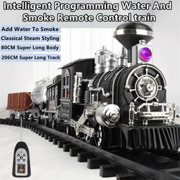 Elektrische RC Auto Intelligent Programmeren Voeg Water Rook Afstandsbediening Trein 80 CM DIY Montage Ouder Kind Interactie Klassieke Stoom RC Speelgoed 230607