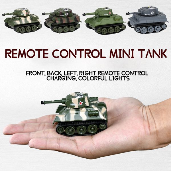 Eléctrico / RC Car Mini RC Tank Model Electronic Radio Control Vehicle Juguetes portátiles 4CH Pocket Military Battle Tank Simulación Regalos Juguete para niños 230713