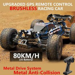 Elektrisch/RC -auto Professionele afstandsbediening Racing Car Model 1 16 2.4G Borstelloze 80 km/u metalen drive Off Road Drift RC Truck Car vs 144001 16101 240424