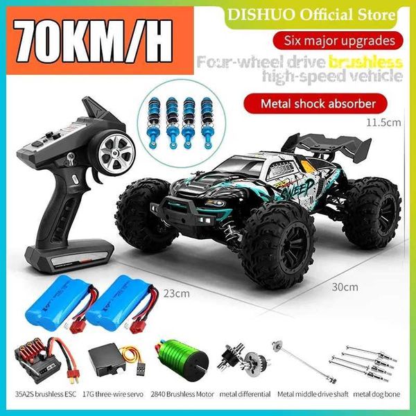 Auto eléctrico/RC RC Car Off Road 4x4 Alta velocidad 70 km/h CAR de control remoto con faro LED sin escobillas 4WD 1/16 Monster Truck Toys for Boys Gift T240422