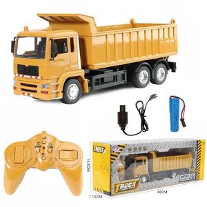 Voiture électrique RC Rc camion à benne basculante véhicule jouets pour enfants garçons cadeaux d'anniversaire de noël couleur jaune transporteur modèle d'ingénierie plage 231117