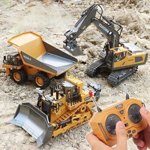 Electric / RC Car RC Excavator Alloyles Wireless Remote Control Engineering Véhicule Toy Charging Model Childrens Toy Tot Car 6/9/11 Channels Kids Gift 240424