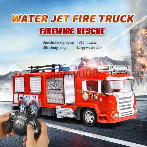 Voiture électrique/RC Rc camion de pompier télécommande voiture camion sauvetage 24g pompier radiocommandé voitures jet d'eau échelle pompier jouets pour garçons cadeau x0824 x0824