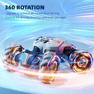 Electric/RC CAR RC Stunt Car Remote Control Car Watch Handgebaren 4WD 360 Roterende off-road klimuitlaatuitlaat Blackerch Muziekspeelgoed voor kinderen T240422