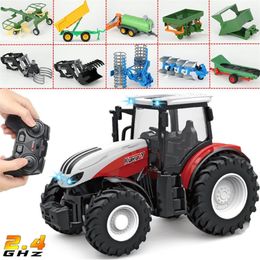 Electric RC Car RC Tractor Trailer con LED Headlight Farm Toys Set 2 4GHZ 1 24 Control remoto Truck Farming Simulator para niños Boy Gift 220829
