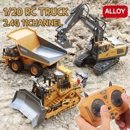 Électrique RC Voiture RC Camions Alliage 2 4G 11 Canaux Télécommande Pelle Bulldozer Camion À Benne Basculante 680 Degrés Rotation Conception Jouet Cadeau Pour Garçon 230731