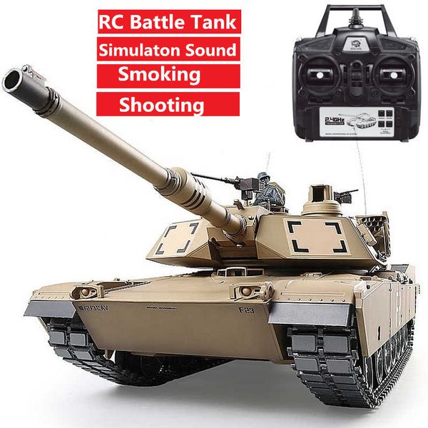 Électrique / RC Voiture Télécommande RC Battle Tank Réservoir militaire Haute Simulation M1A2 Réservoir avec tir de tir de fumée Lancement Cool LED Light Kid Toy 201208 240314