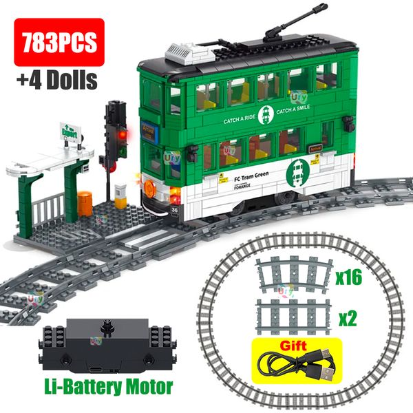 Eléctrico RC coche tren técnico ciudad Metro tranvía modelo eléctrico batería de litio recargable Motor bloques de construcción juguetes para niño regalo 230920