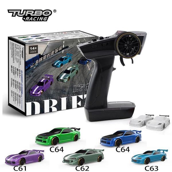 Coche eléctrico/RC Turbo Racing 1 76 C64 C63 C62 C61 Drift RC Car con giroscopio Radio Control remoto totalmente proporcional Juguetes RTR Kit para niños y adultos 231118