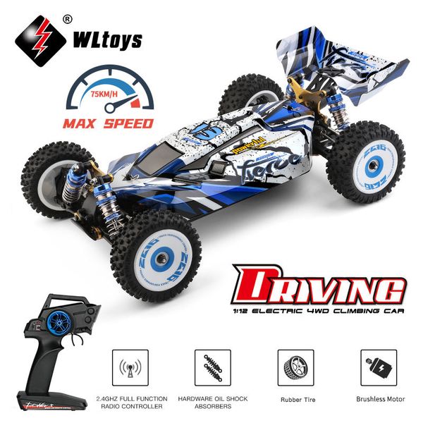 Voiture électrique RC WLtoys 124017 124019 V2 75KM H 2 4G RC sans balais 4WD électrique haute vitesse hors route dérive jouets télécommandés pour enfants 230206