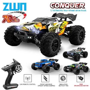 Voiture électrique / RC ZWN 1 16 70 km / h 4 roues motrices RC avec phare LED Remote contrôle des voitures à haute vitesse Drift Monster Truck for Kids vs Wltoys 144010 Toys T240422