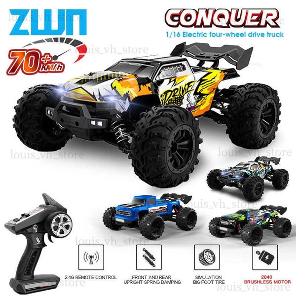 Coche eléctrico/RC ZWN 1 16 70 KM/H 4WD Coche RC con faros LED Coches de control remoto Deriva de alta velocidad Monster Truck para niños vs Wltoys 144010 Juguetes T240327