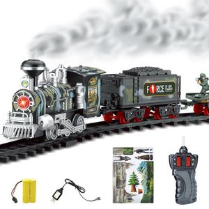 Electric RC Track 2023 RC chemin de fer à vapeur électrique jouets pour enfants costume modèle de Simulation charge de fumée classique Train de noël à distance 230323