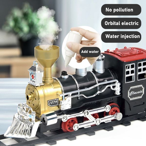 Electric RC Track Children s Train Toy Electric Steam Simulation Smoking Multi section Long Carriage Classic Set Boy Gift 221122