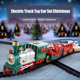 Électrique / RC Track Christmas Electric Train Toy Rail Car Mini Train Track Gift Frame With Sound Light Decors Year Tree Xmas Toy Christmas T1I4 230601