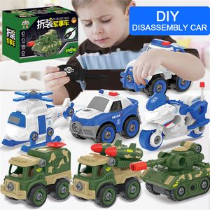Elektrisch/RC Track Diy Hand Assembled Car Toys Trek terug naar Militaire Voertuig Mini Models Motorcycle Tank speelgoed Detachable Kids Educatieve puzzel 230222