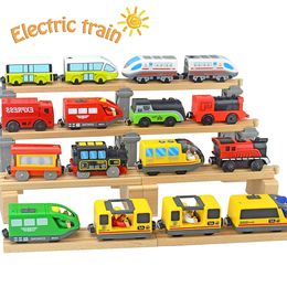 Electric RC Track Electric Train Set Locomotive Magnetic Car Diecast Slot Fit All Brand Biro Wooden Railway for Kids Educational Toys 230308