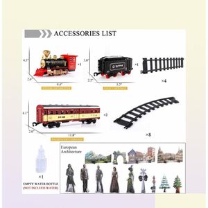 Elektrische/Rc-spoormotor, vrachtauto en lange sporen Elektrische speelgoedtreinset met stoomlocomotief Werkt op batterijen Speelspeelgoed Rook Lig Dhh3E