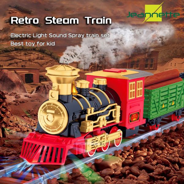 Electrique/RC Track Lights and Sounds Retro Steam Electric Train Set Railway Tracks Toy Train Gifts Jouets pour enfants Cadeau de fête d'anniversaire pour garçons filles 230420
