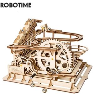 Elektrisch/RC spoor Robotime Rokr 4 soorten knikkerbaan DIY waterrad houten model bouwsteensets montage speelgoed cadeau voor kinderen volwassen dropship 230928