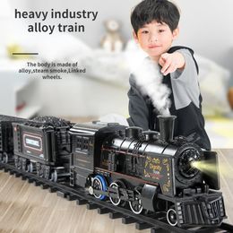 Elektrische/RC Track Simulatie Stoomtrein Legering Metalen Auto Spoorweg Klassieke Trein Model met Rook Batterij-aangedreven Kinderen Speelgoed Geschenk 230629