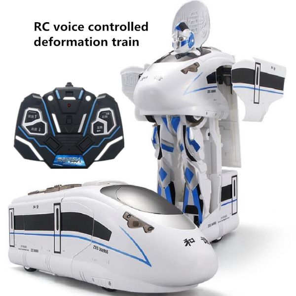 Électrique RC piste voix télécommande une clé déformation robot et train avec lumière LED enfants jouet rc haute vitesse 221122