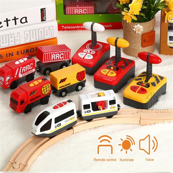 Piste électrique/RC Train RC en bois Télécommande Accessoires électriques Voiture sur rail magnétique Piste simulée pour enfants Force de retour Jouets Modèle de voiture Ensemble 230420