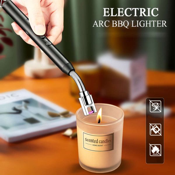 Bougie à arc rechargeable électrique plus légère avec une batterie LED Affichage des briquets USB de cou flexibles de cou de long pour bougies sans poêles à gaz