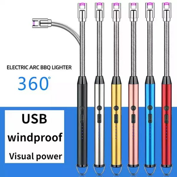 Briquet de cuisine long rechargeable électrique pour poêle coupe-vent LED Arc plasma bougie sans flamme briquets inhabituels inventaire extérieur U0304