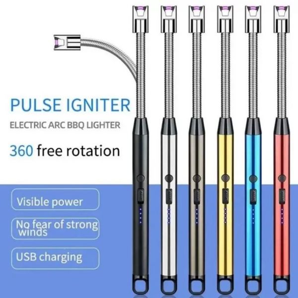 Encendedor de cocina largo recargable eléctrico para estufa a prueba de viento LED Plasma Arc Vela sin llama Encendedores inusuales Inventario al aire libre al por mayor FY5508 G0420