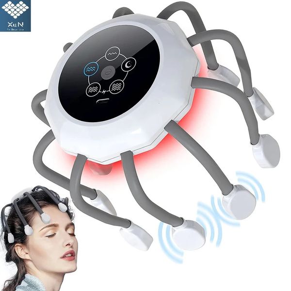 Masseur électrique de cuir chevelu masseur de tête vibrateur de lumière rouge gratte-tête de poulpe pour la relaxation stress migraine Recharge 240325